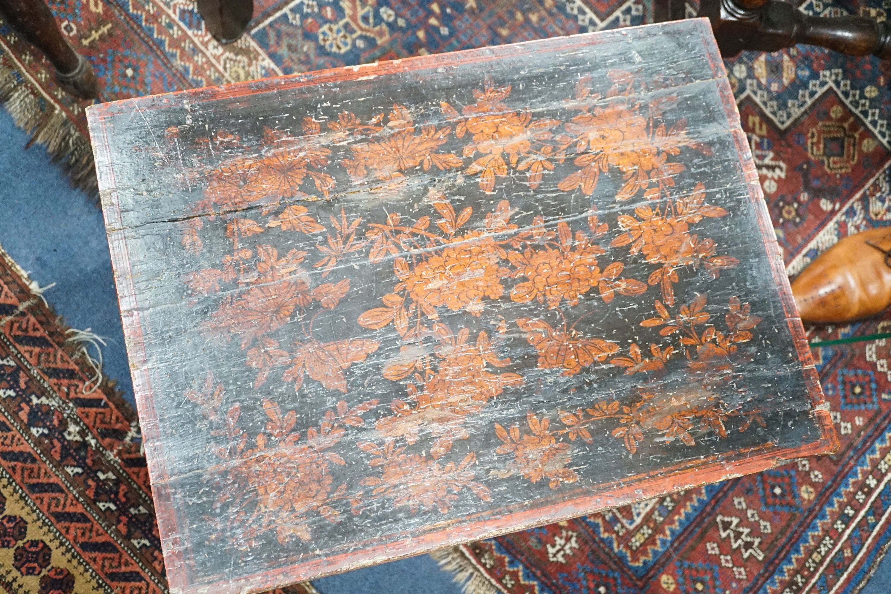 A 19th century Chinese export lacquer work tea chest, width 54cm, depth 40cm, height 43cm